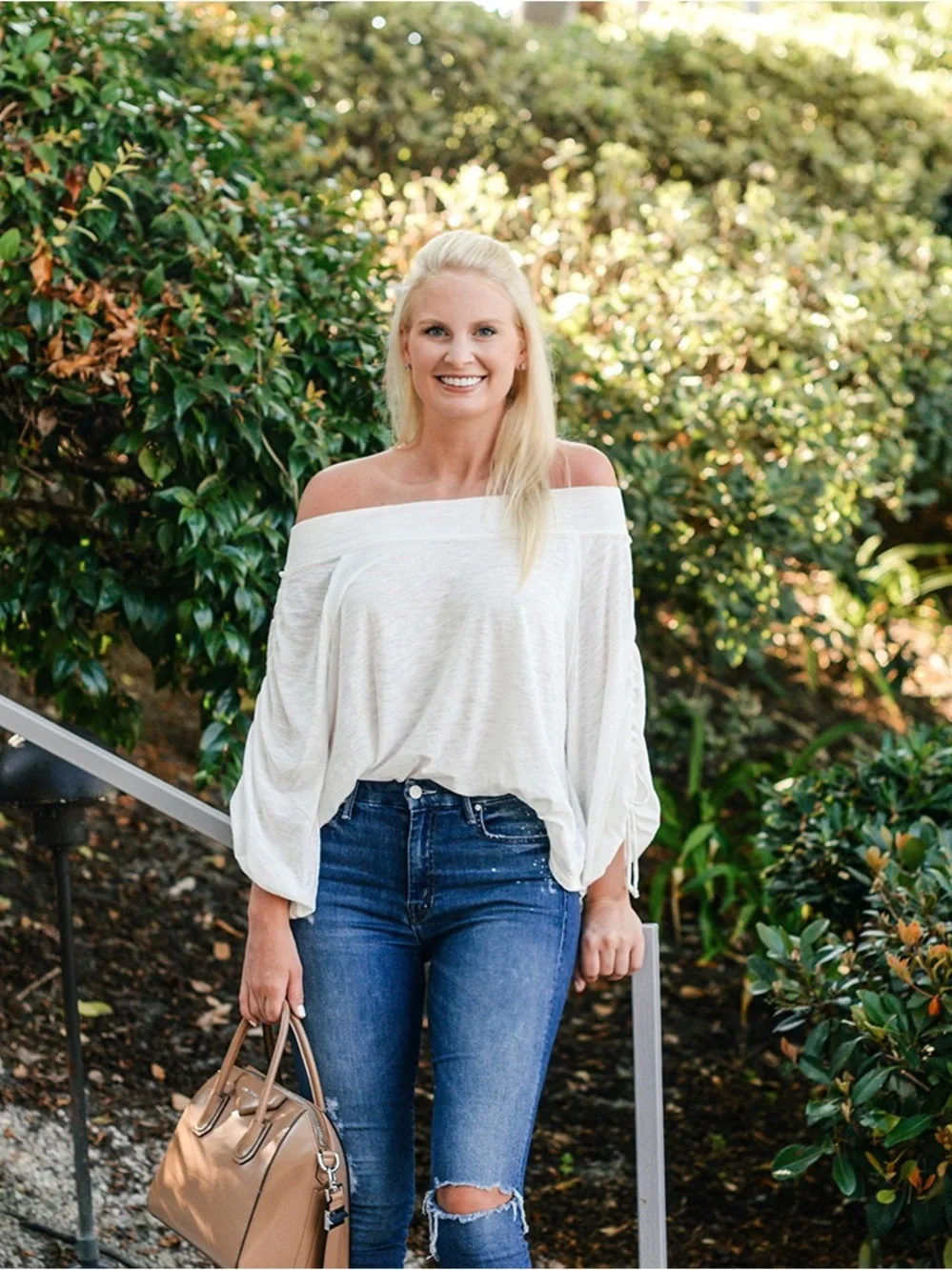 Free People Bohema Off-The-Shoulder Slub Shirt in a Blue Shade Size Large